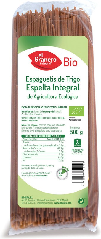 El Granero Integral Espagueti Espel Int Bio 500 Gr El Granero Integral Espagueti Espel Int Bio 500 Gr