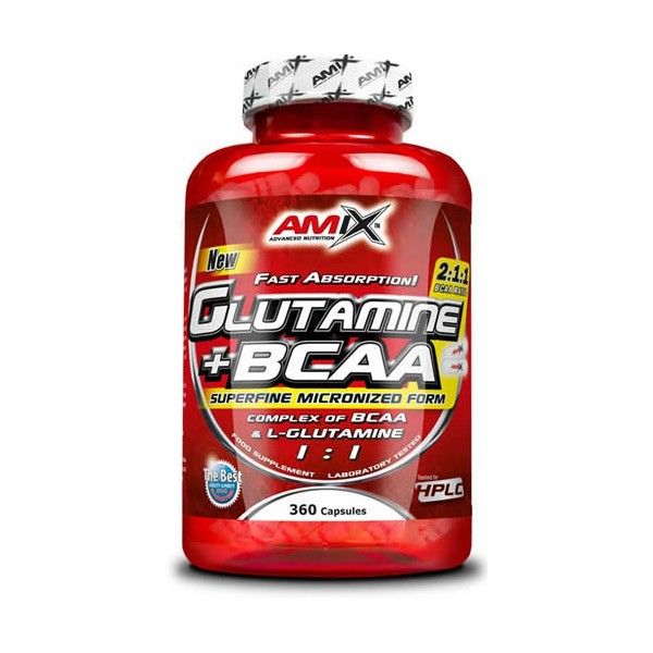 Amix Glutamin + BCAA + 360 Kapseln - Aminosäuren zur Muskelregeneration, ideal für Sportler