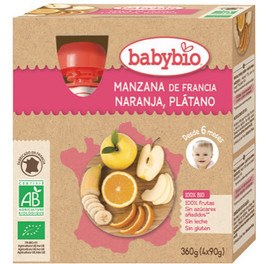 Babybio Pouche Manzana Naranja Plœtano Bio 4 X 90