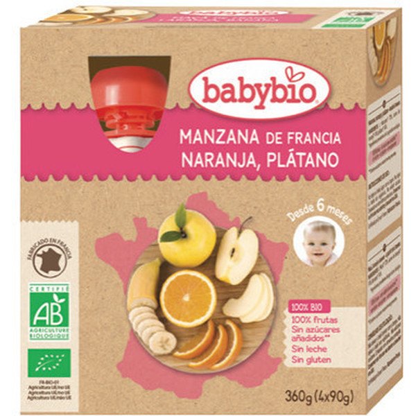 Babybio Pouche Manzana Naranja Plœtano Bio 4 X 90